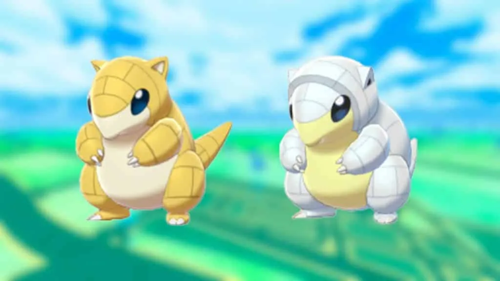 Sandshrew et Alolan Sandshrew apparaissant dans la recherche spéciale Pokemon Go Gritty et Glacial