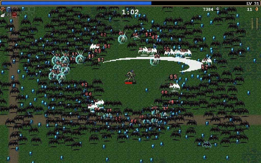 Captura de tela de Vampire Survivors mostrando combate, um dos melhores jogos do Steam Deck.