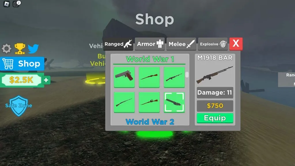戰爭模擬器中擁有各種槍支的商店