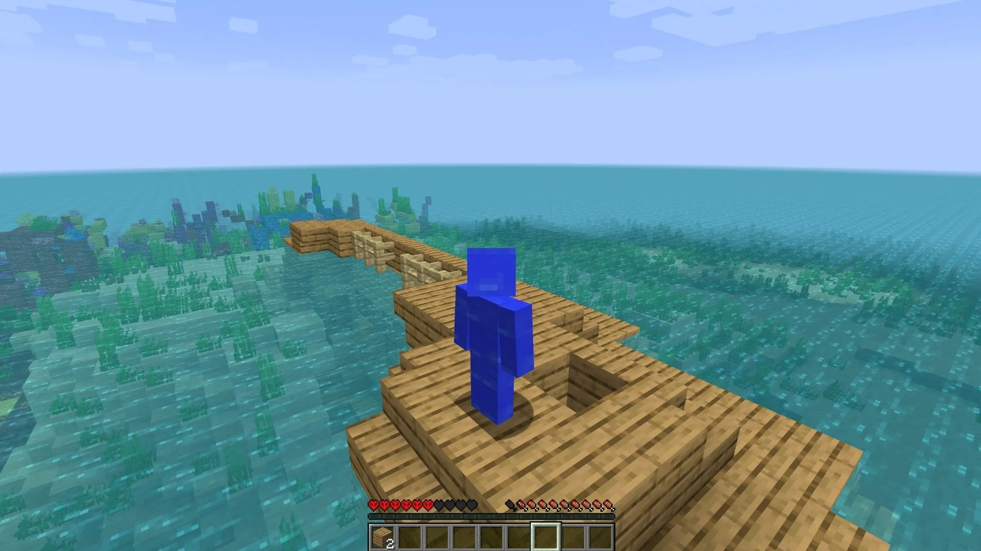 Un personnage Minecraft au milieu de la carte Water World