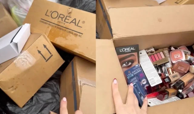 Mujer sorprendida después de encontrar cajas de maquillaje selladas en el contenedor de basura de CVS por valor de cientos