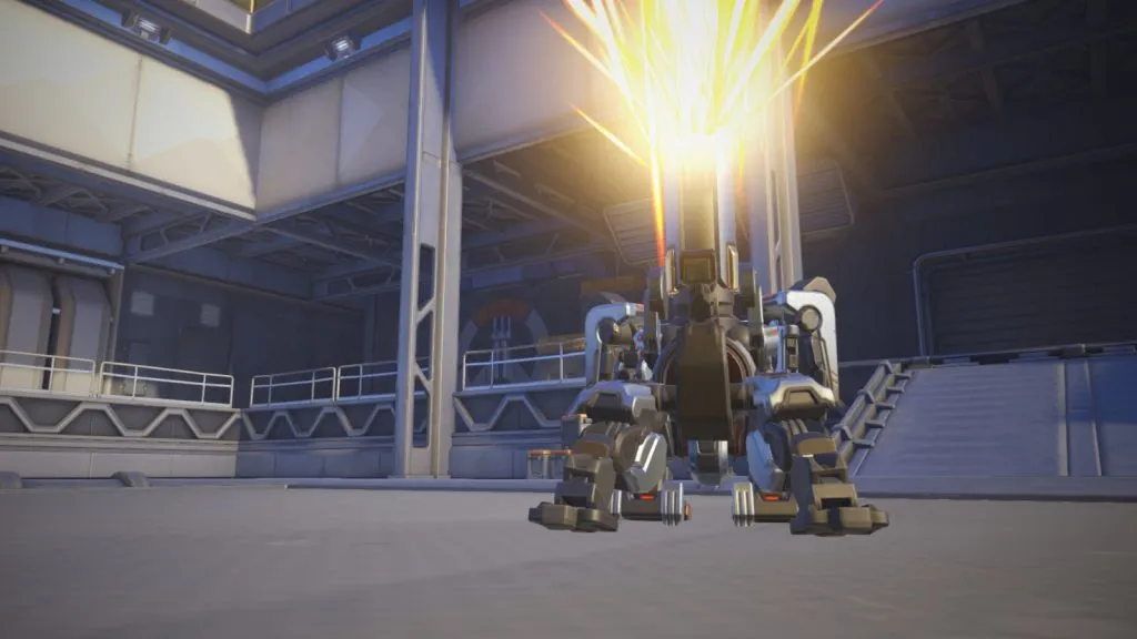 Uma captura de tela de Bastion tirada de um de seus destaques em Overwatch 2.