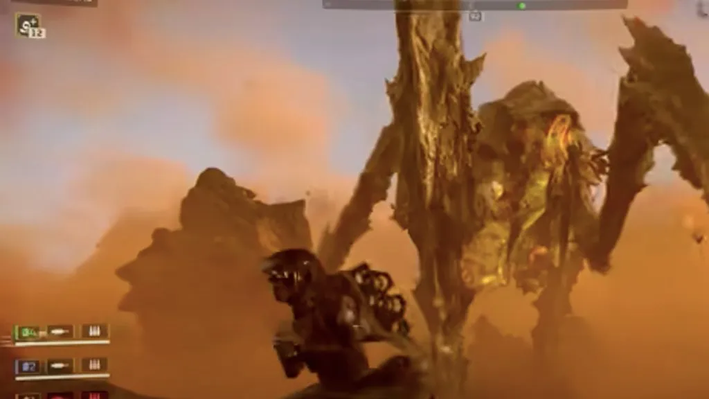 Une image du gameplay de Helldivers 2 mettant en vedette un Bile Titan.