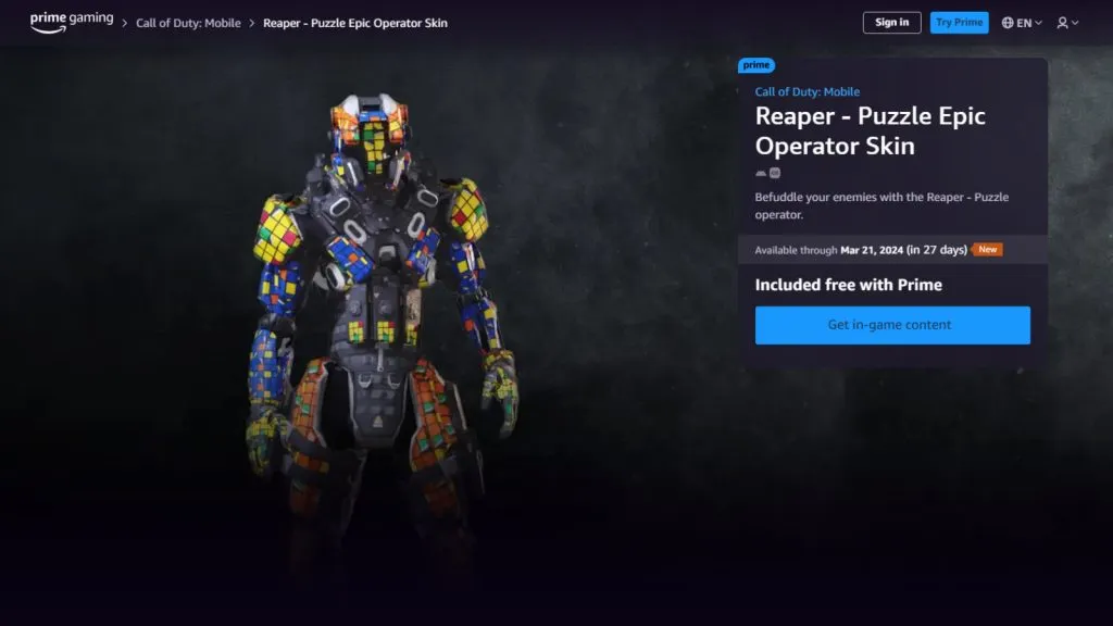 ein Bild von Reaper – Puzzle Epic Operator Skin in Cod Mobile