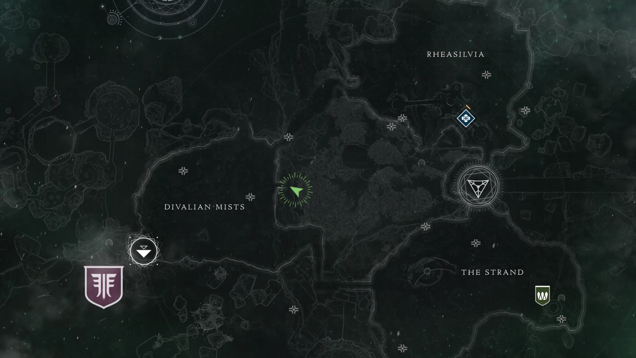 Mapa de onde encontrar o baú ascendente das névoas de East Divalian em Destiny 2.