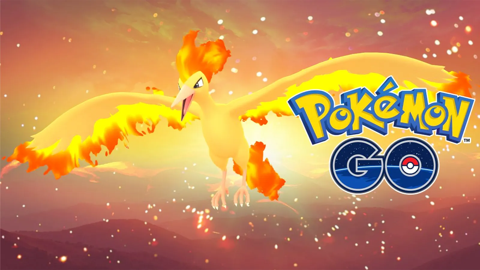 Captura de pantalla del trío de pájaros legendarios Moltres en Pokémon Go.