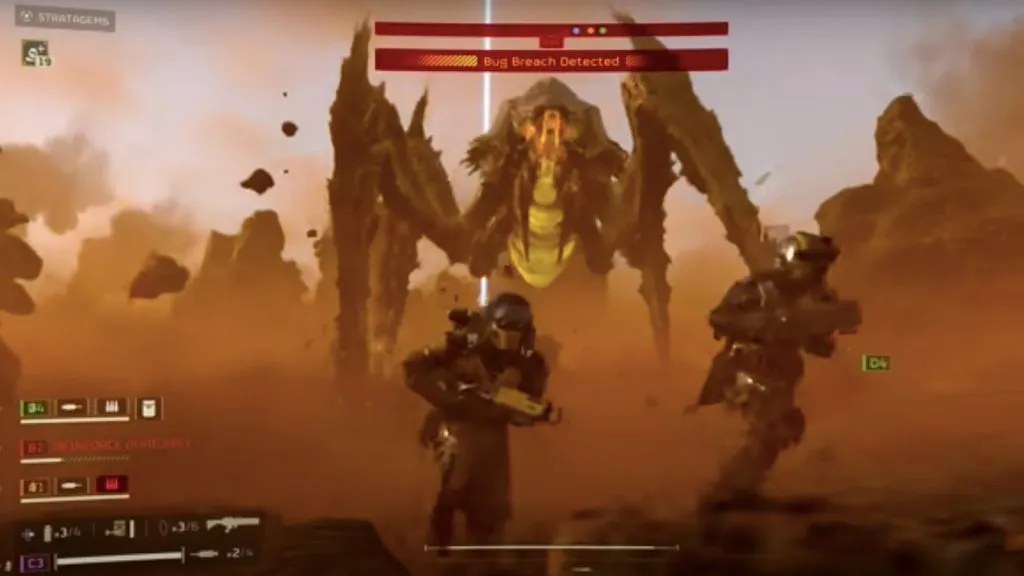 Ein Bild des Gameplays mit einem Gallertitan in Helldivers 2.