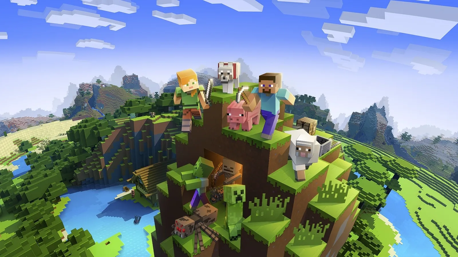 Capa oficial do Minecraft, um jogo sandbox multiplataforma.