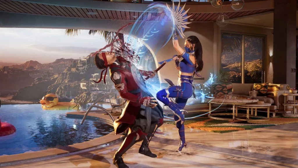 Kitana atacando Kenshi em Mortal Kombat 1