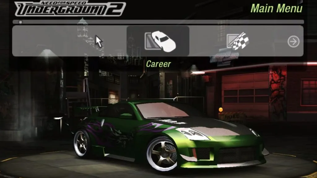 menu principal dans nfs underground 2