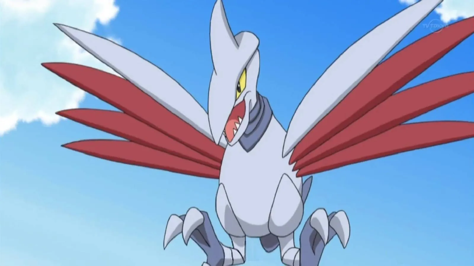 L'oiseau métallique Pokémon Skarmory apparaît en train de voler dans un clip de l'anime Pokémon.