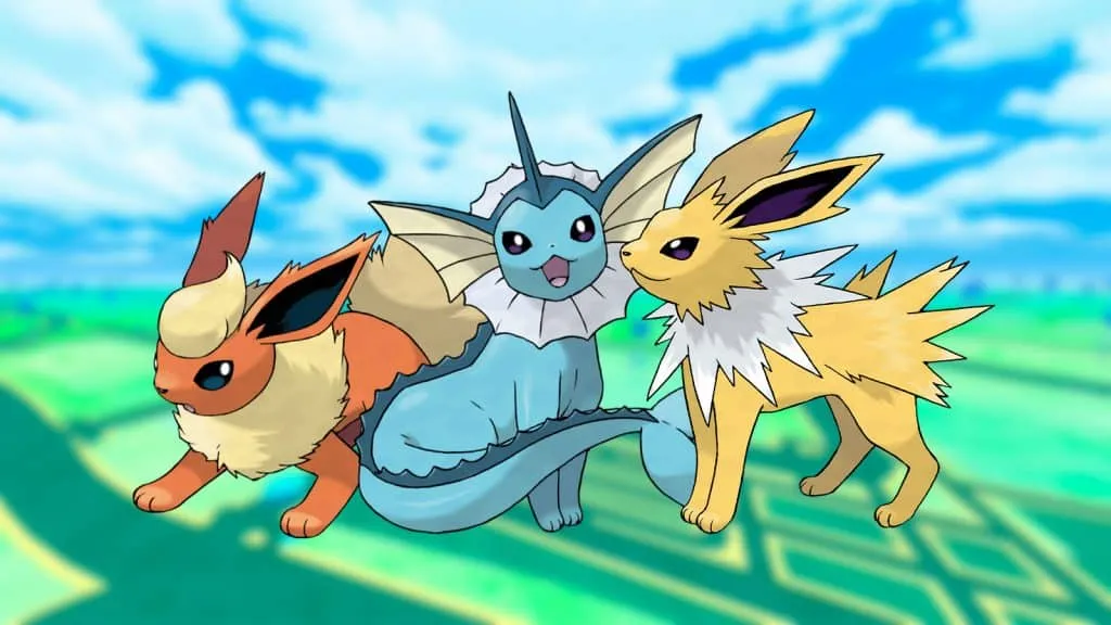 Flareon, Jolteon e Vaporeon, as evoluções de Eevee em Pokémon