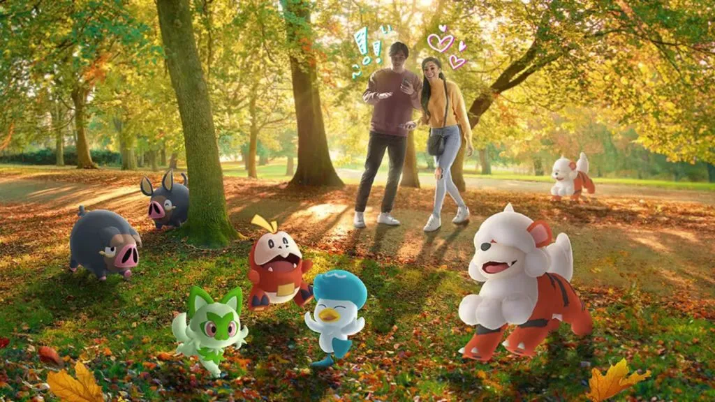 Paldea 스타터, Lechonk 및 Hisuian Growlithe와 함께하는 Pokemon Go 아트