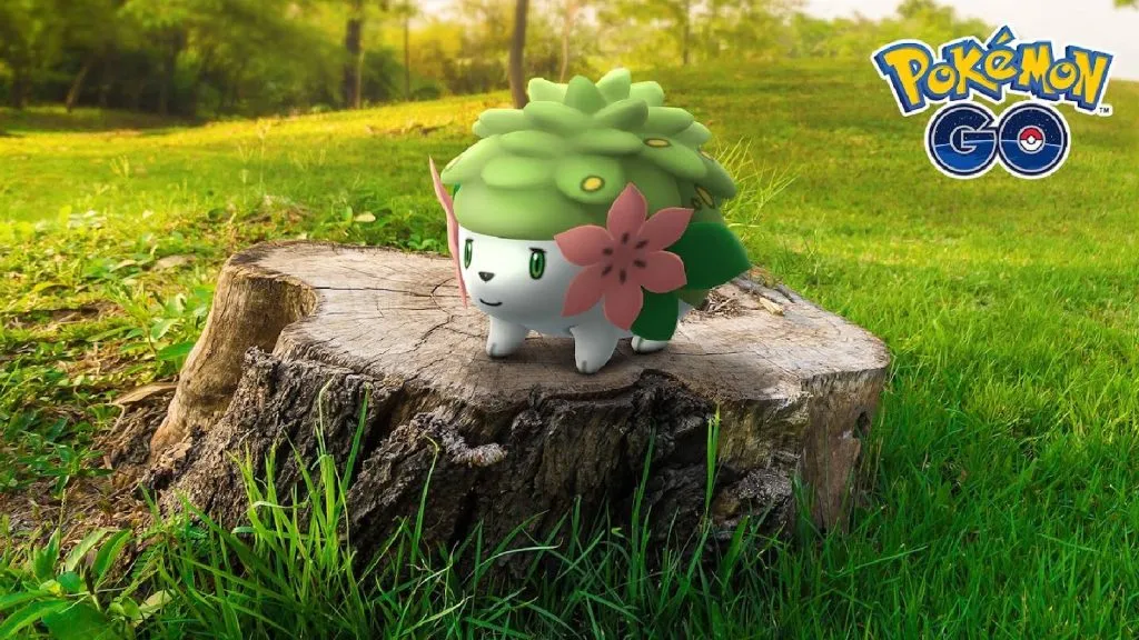 A arte principal do Pokémon Go mostra o Pokémon Shaymin em um campo florido