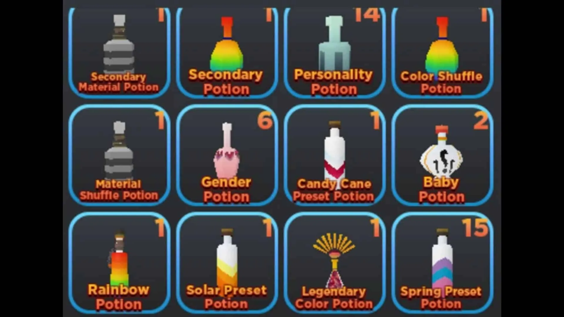 Une image de potions dans Roblox Dragon Adventures