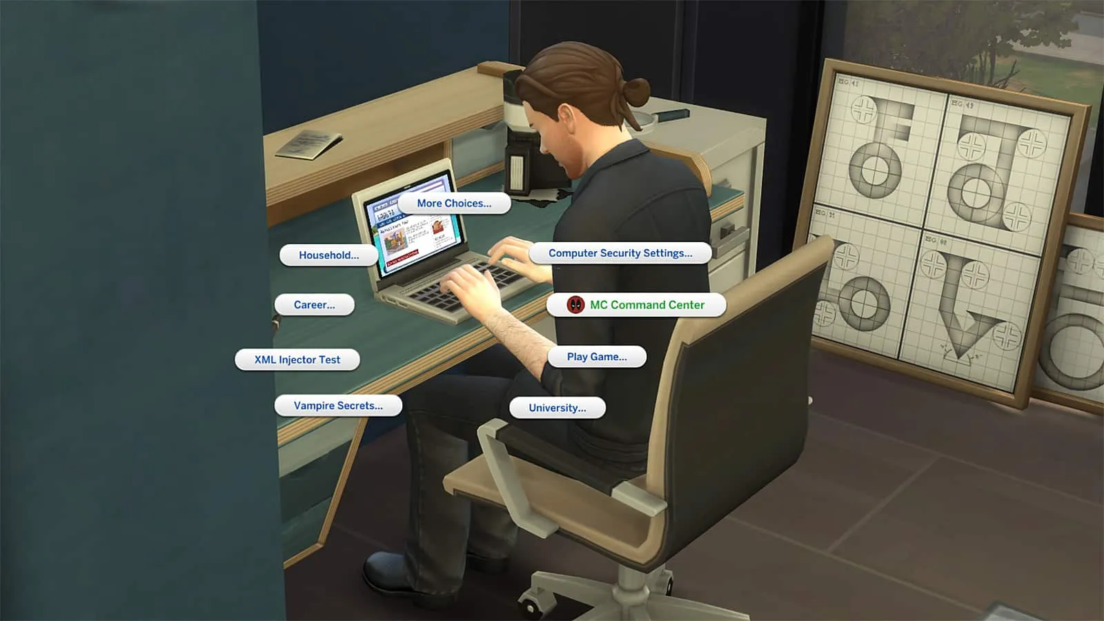 Una captura de pantalla que muestra el menú circular de MC Command Center en Los Sims 4