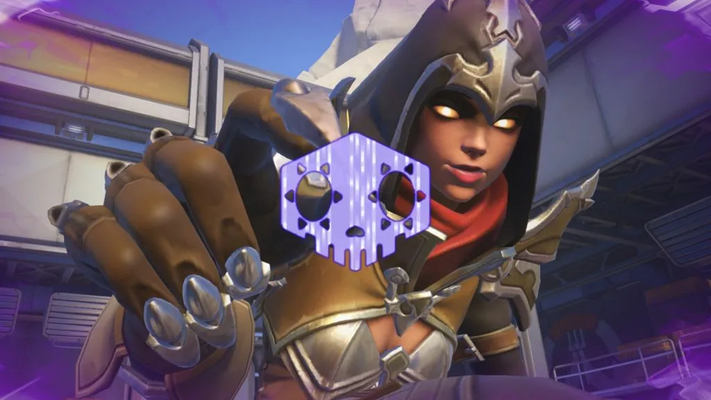 Una captura de pantalla de Sombra tomada de uno de sus aspectos más destacados en Overwatch 2.