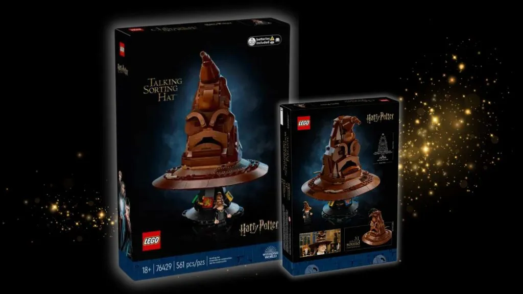 Il Cappello Parlante LEGO Harry Potter è ambientato su uno sfondo nero con a