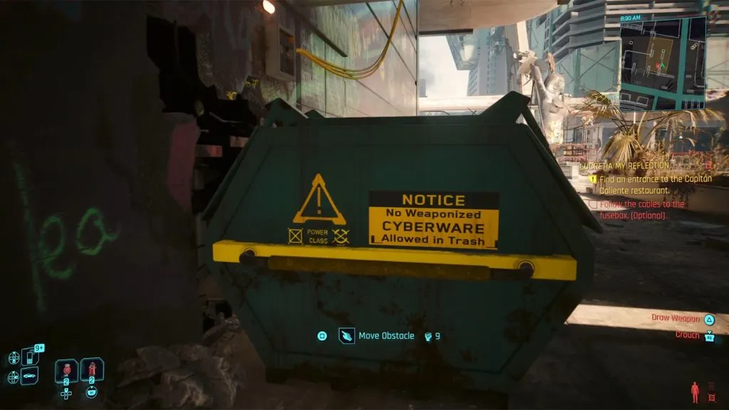 una imagen de un contenedor de basura en Cyberpunk 2077 Phantom Liberty