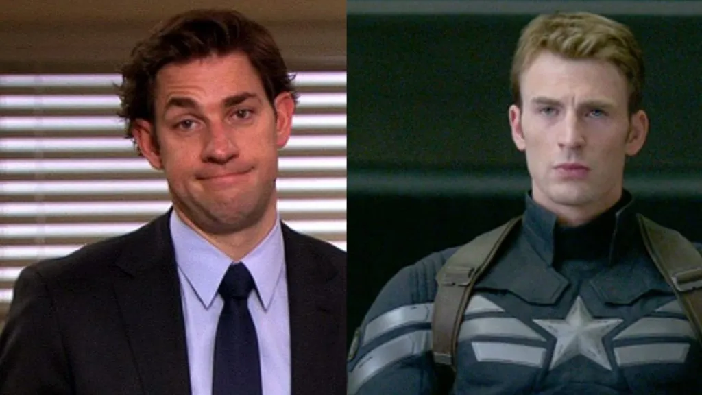 John Krasinski en The Office y Chris Evans en Capitán América: El soldado de invierno