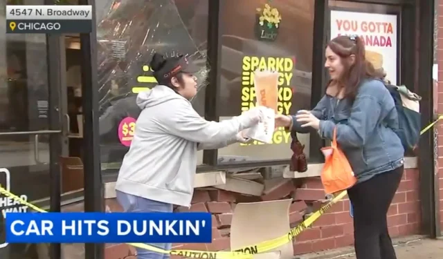 Dunkin’ Donuts continua atendendo clientes após carro bater na janela