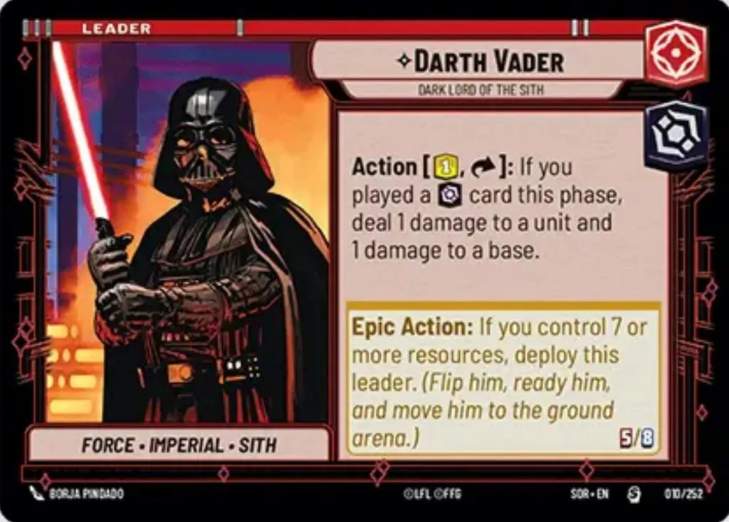 Carta Leader Darth Vader di Star Wars Unlimited
