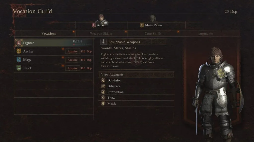 Il menu Vocazioni in Dragon's Dogma 2