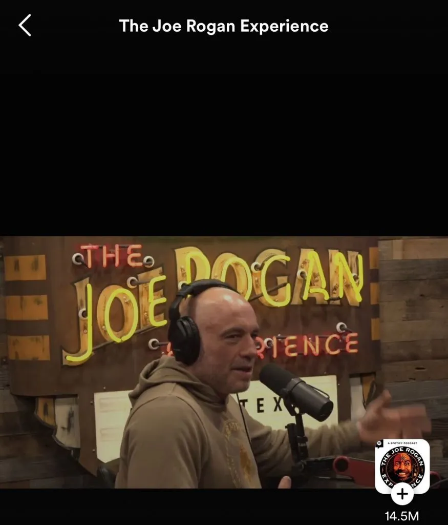 Capture d'écran de l'épisode Spotify du podcast Joe Rogan avec le nombre de followers