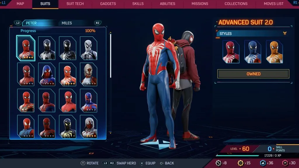 Marvel's Spider-Man 2 のアドバンスト スーツ 2.0 スーツ