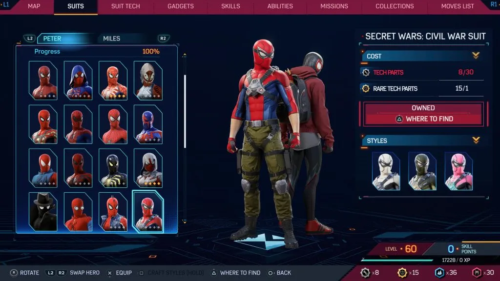 Traje Secret Wars: Civil War de Marvel's Spider-Man 2