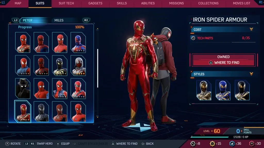 Marvel's Spider-Man 2 のアイアン スパイダー アーマー スーツ