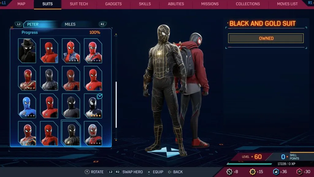 Marvel's Spider-Man 2 のブラックとゴールドのスーツ