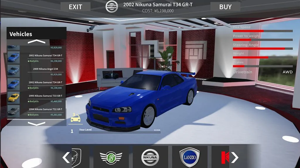 Blaues Auto im Midnight Racing Tokyo-Shop
