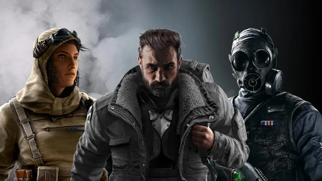 Nomad, Zero et Thatcher de Rainbow Six Siege sur fond R6