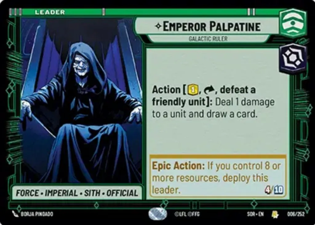 Carte Star Wars Unlimited Empereur Palpatine Leader