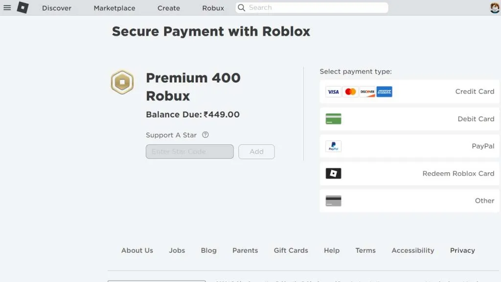 展示如何在瀏覽器上兌換 Roblox 星碼