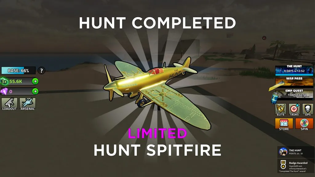 O avião de edição limitada Hunt Spitfire em Military Tycoon