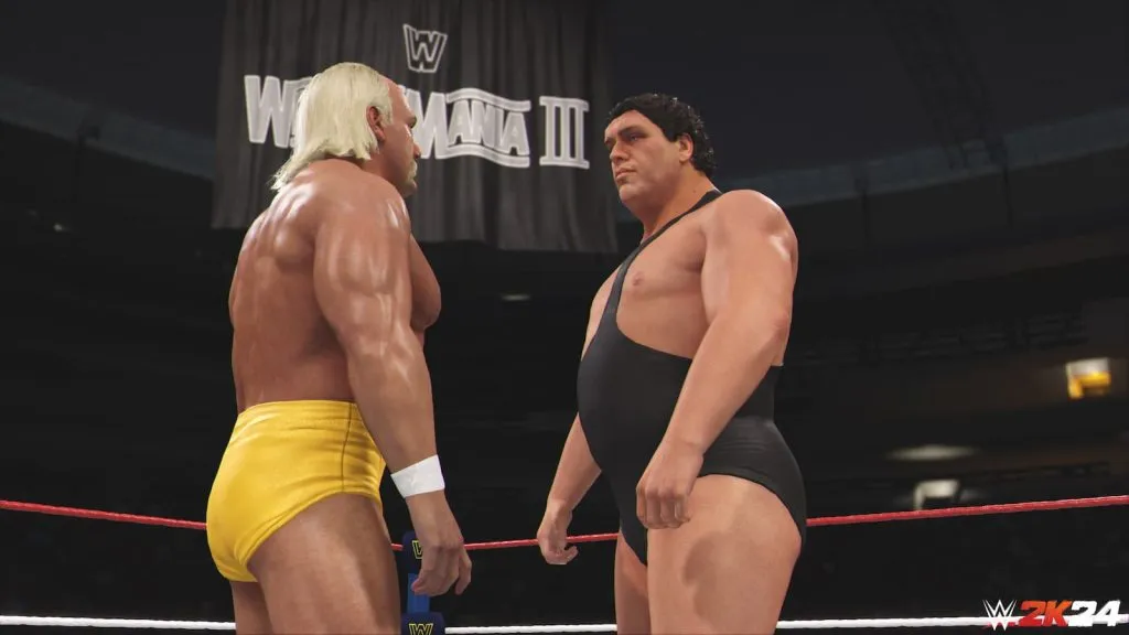 《WWE 2K24》中的綠巨人霍根和巨人安德烈