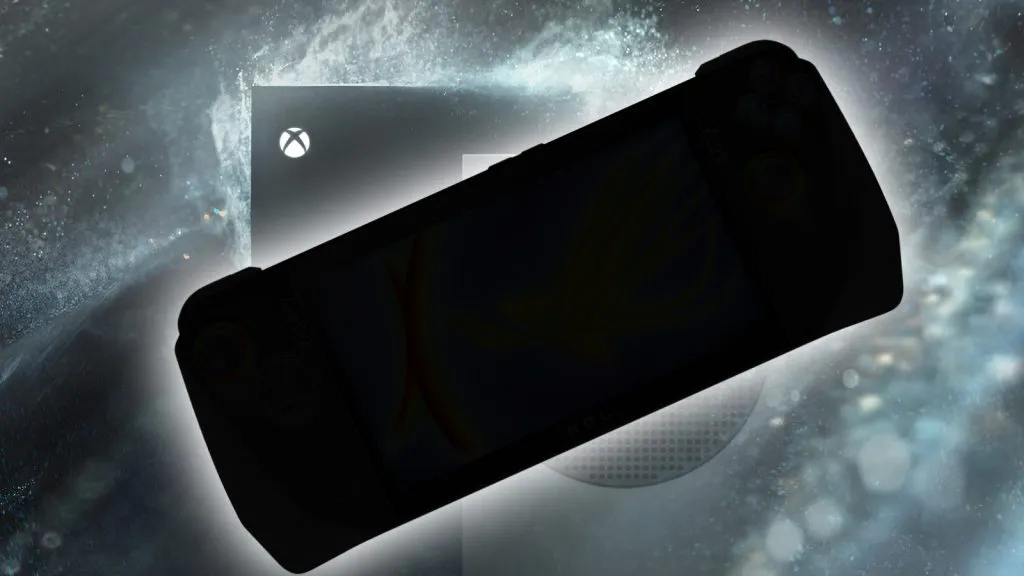 La silueta de Xhox Handheld junto a la consola se renderiza con brillo exterior