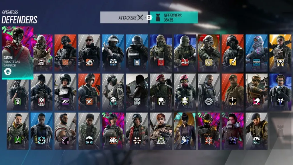 une image de tous les défenseurs de Rainbow Six Siege