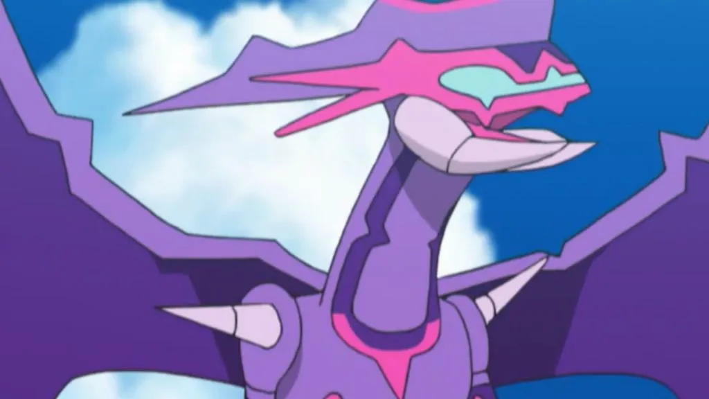 O Naganadel de Ash no anime Pokémon Sun sorrindo.