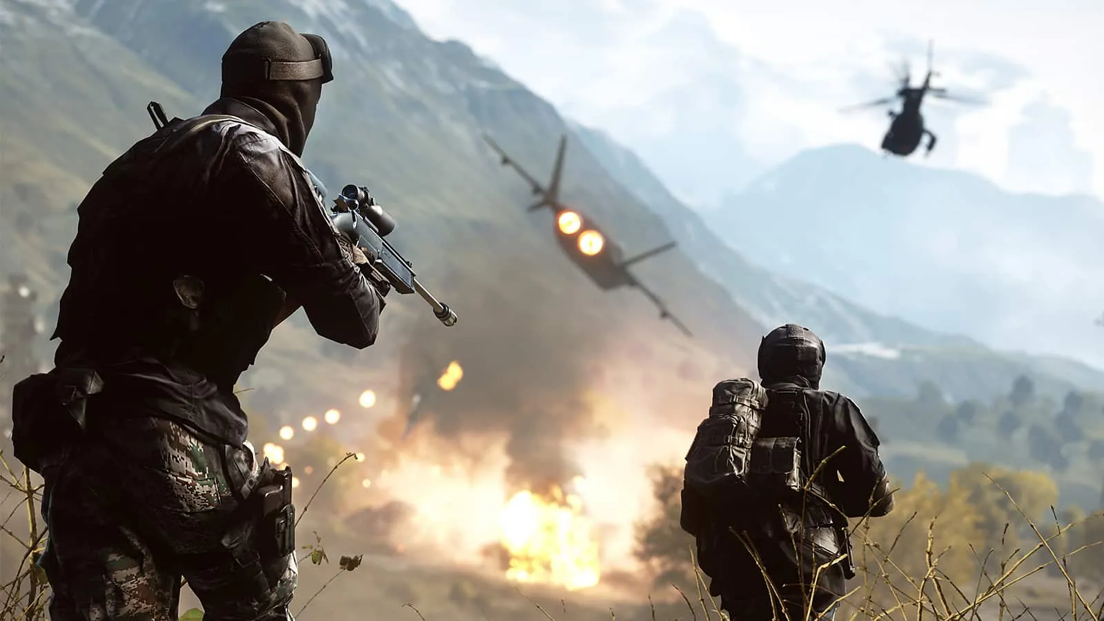 Ein Bild eines Hubschraubers und von Spielern in Battlefield 4