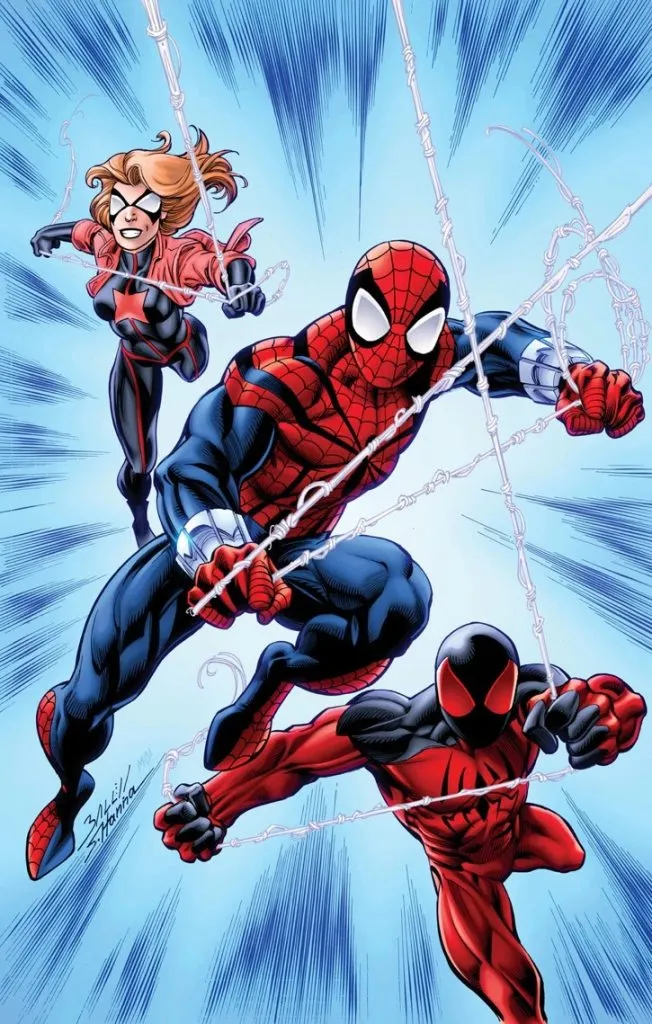 Ben Reilly nei panni di Spider-man con Ultimate Spider-Woman e Scarlet Spider.