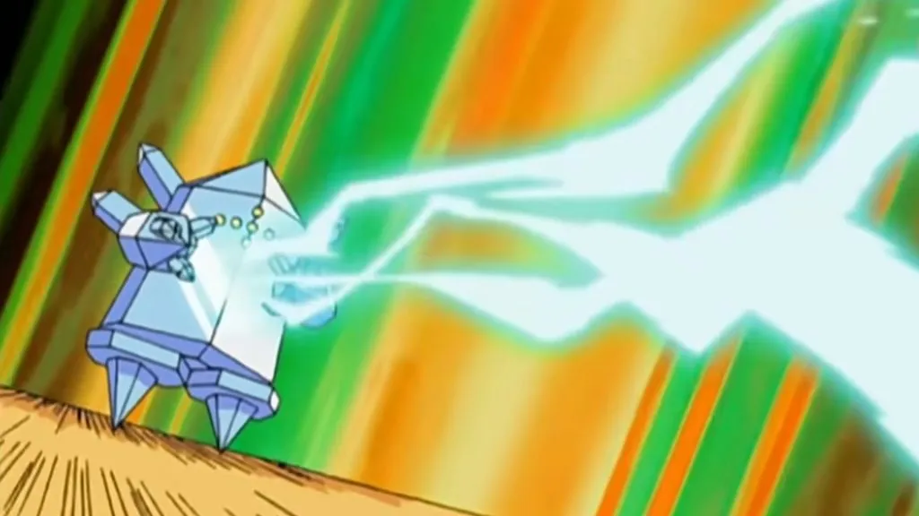 Regice de Brandon usando Ice Beam en el anime Pokémon.