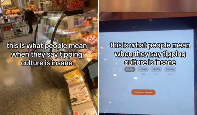 Une cliente stupéfaite lorsqu’on lui demande de laisser un pourboire pour de l’eau à la caisse automatique