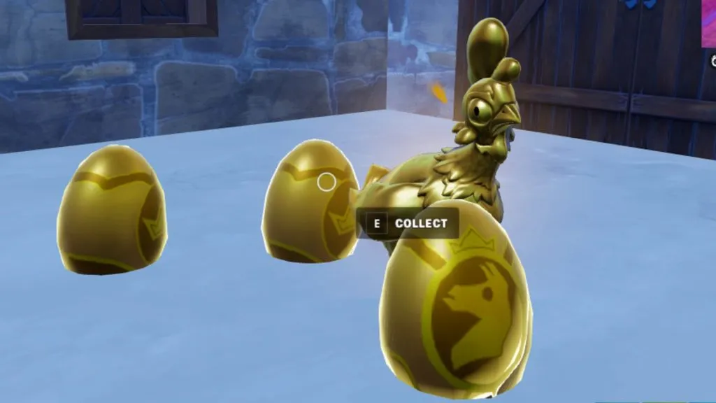 Ein Screenshot des goldenen Huhns mit Eiern in Fortnite.