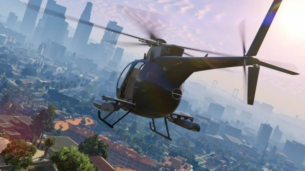 Hubschrauber fliegt über Los Santos.
