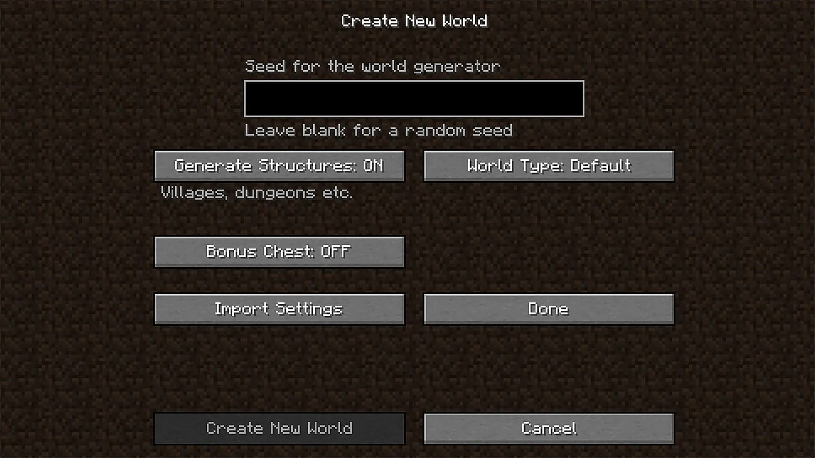 Ein Bild zeigt den Menübildschirm zur Verwendung von Minecraft World Seed, den besten Minecraft Seeds 2023