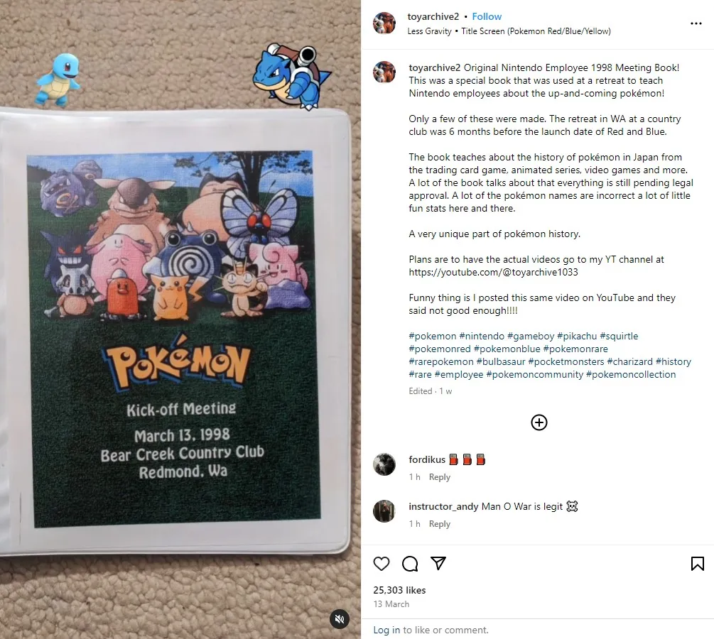 Zrzut ekranu z Instagrama przedstawiający podręcznik Pokemon.