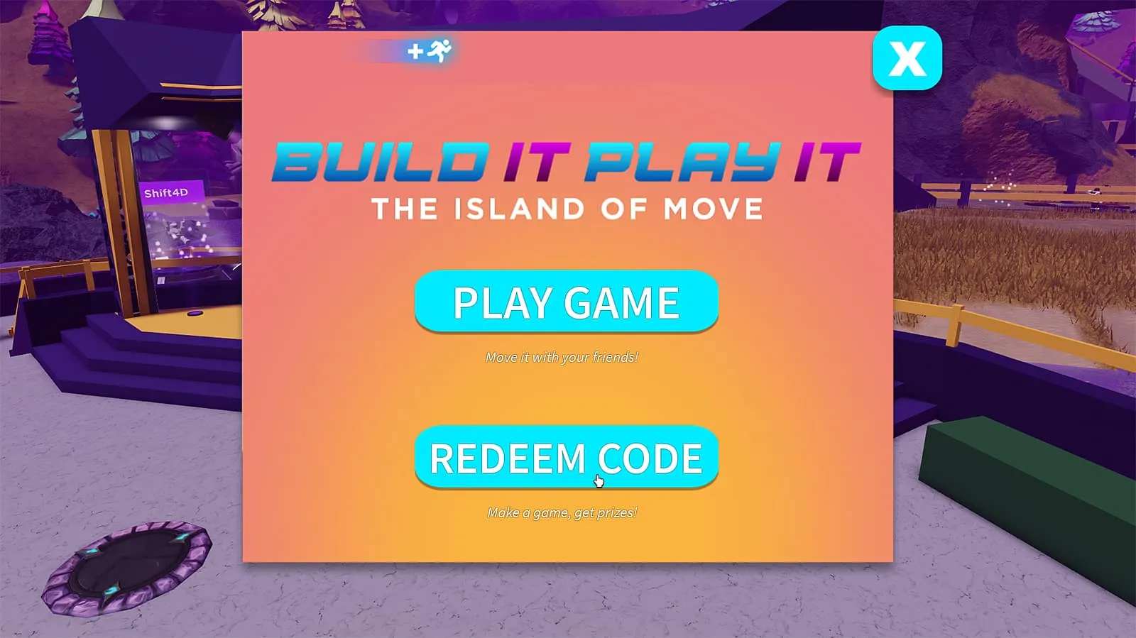 Der Bildschirm zum Einlösen von Codes von Island of Move